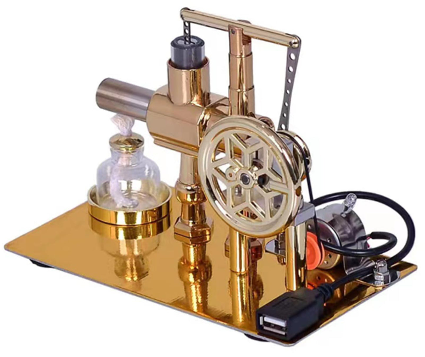 Pktiugf Hot Air Stirling Engine Model – DIY Single-Cylinder Desktop Educational Engine (Gold)