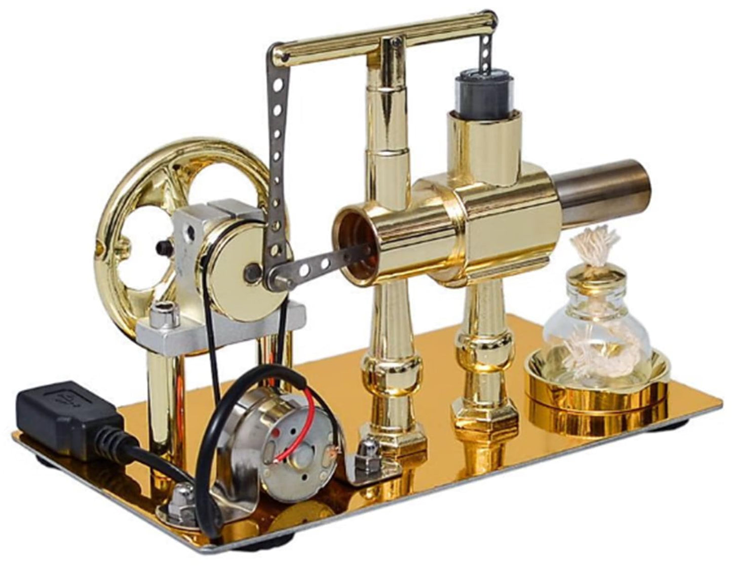 Pktiugf Hot Air Stirling Engine Model – DIY Single-Cylinder Desktop Educational Engine (Gold)