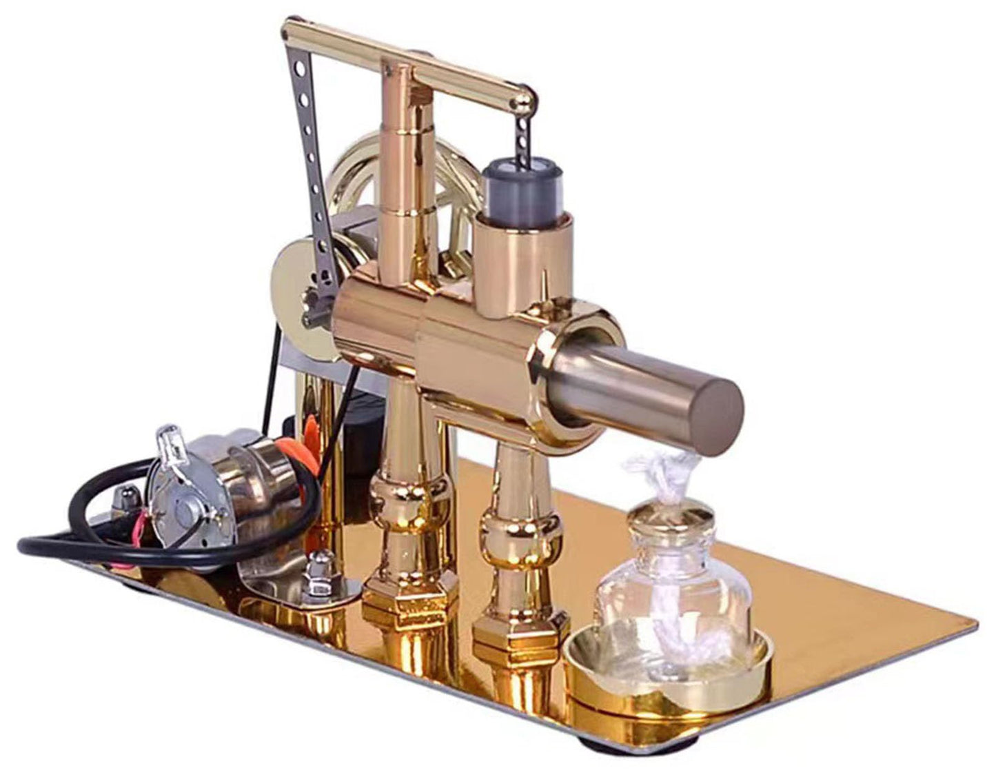 Pktiugf Hot Air Stirling Engine Model – DIY Single-Cylinder Desktop Educational Engine (Gold)