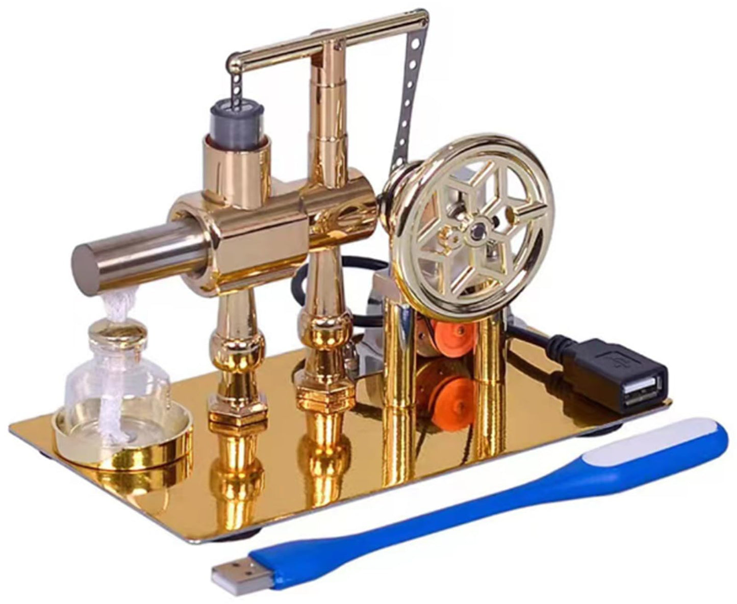 Pktiugf Hot Air Stirling Engine Model – DIY Single-Cylinder Desktop Educational Engine (Gold)