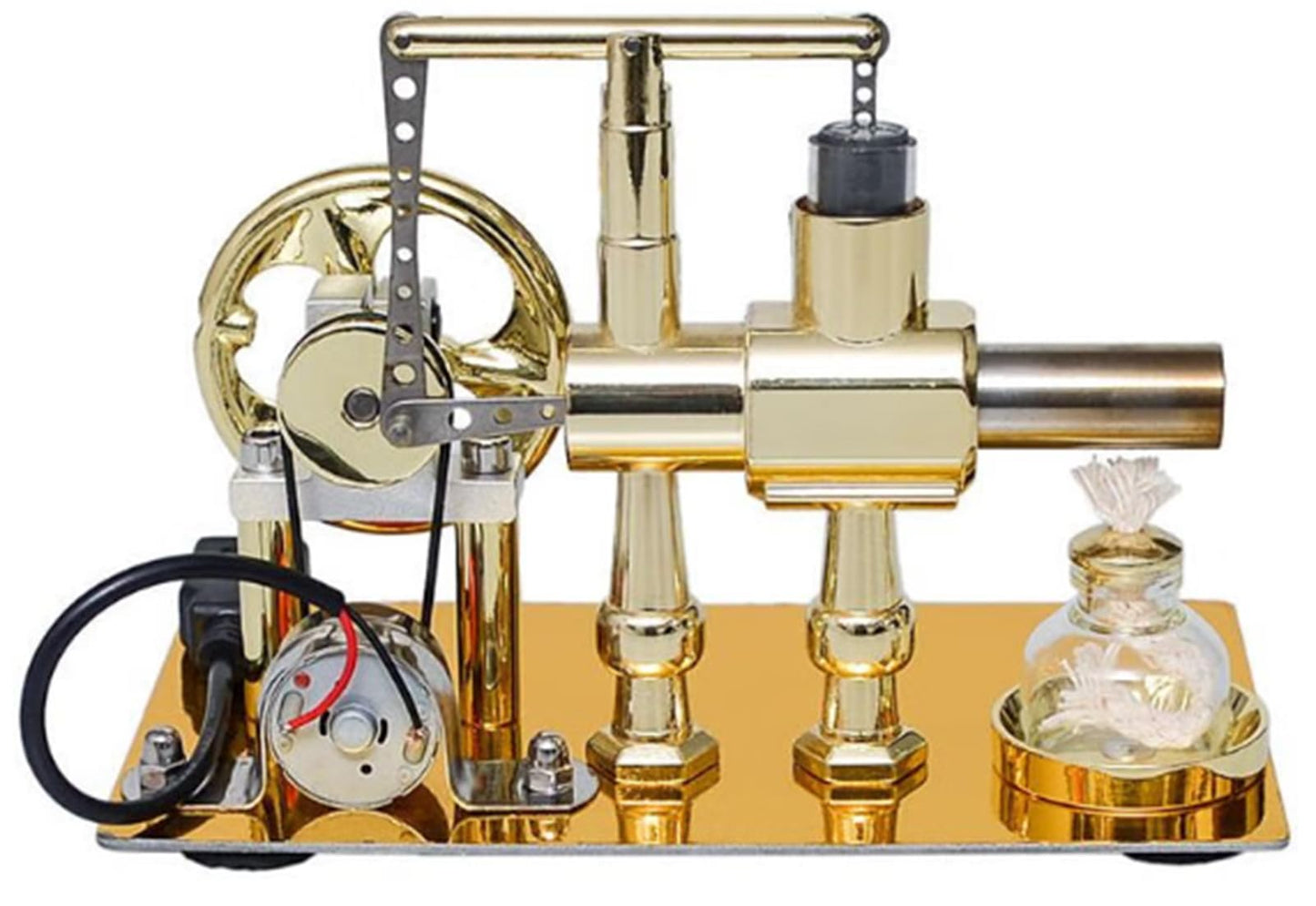Pktiugf Hot Air Stirling Engine Model – DIY Single-Cylinder Desktop Educational Engine (Gold)