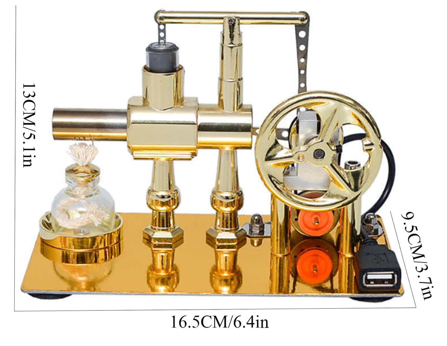 Pktiugf Hot Air Stirling Engine Model – DIY Single-Cylinder Desktop Educational Engine (Gold)