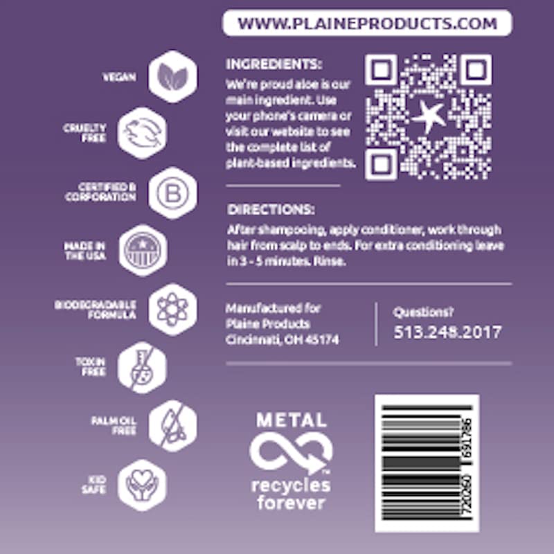 Plaine Products Eco-Friendly Citrus Lavender Shampoo & Conditioner – Refillable Aluminum Bottles, 16oz