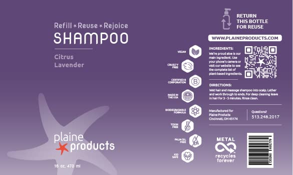 Plaine Products Eco-Friendly Citrus Lavender Shampoo & Conditioner – Refillable Aluminum Bottles, 16oz