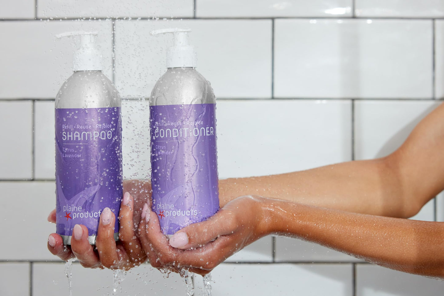 Plaine Products Eco-Friendly Citrus Lavender Shampoo & Conditioner – Refillable Aluminum Bottles, 16oz