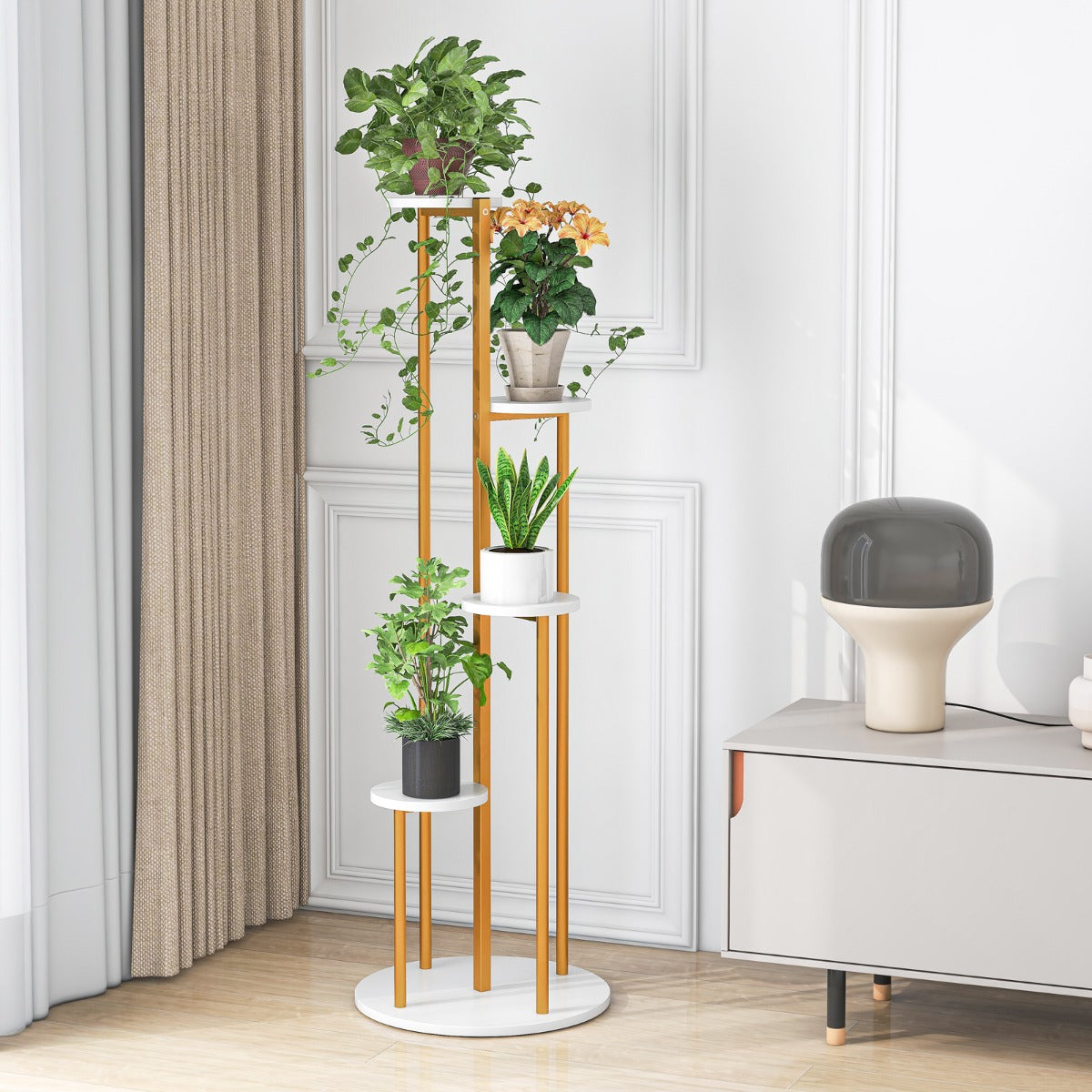 Heavy-Duty Tall Corner Indoor Metal Plant Stand for Potted Plant-Natural
