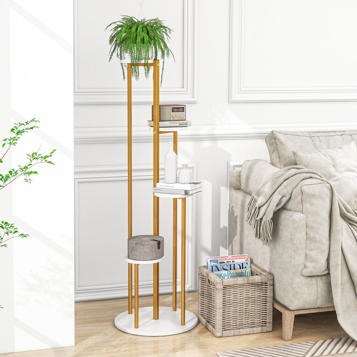 Heavy-Duty Tall Corner Indoor Metal Plant Stand for Potted Plant-Natural