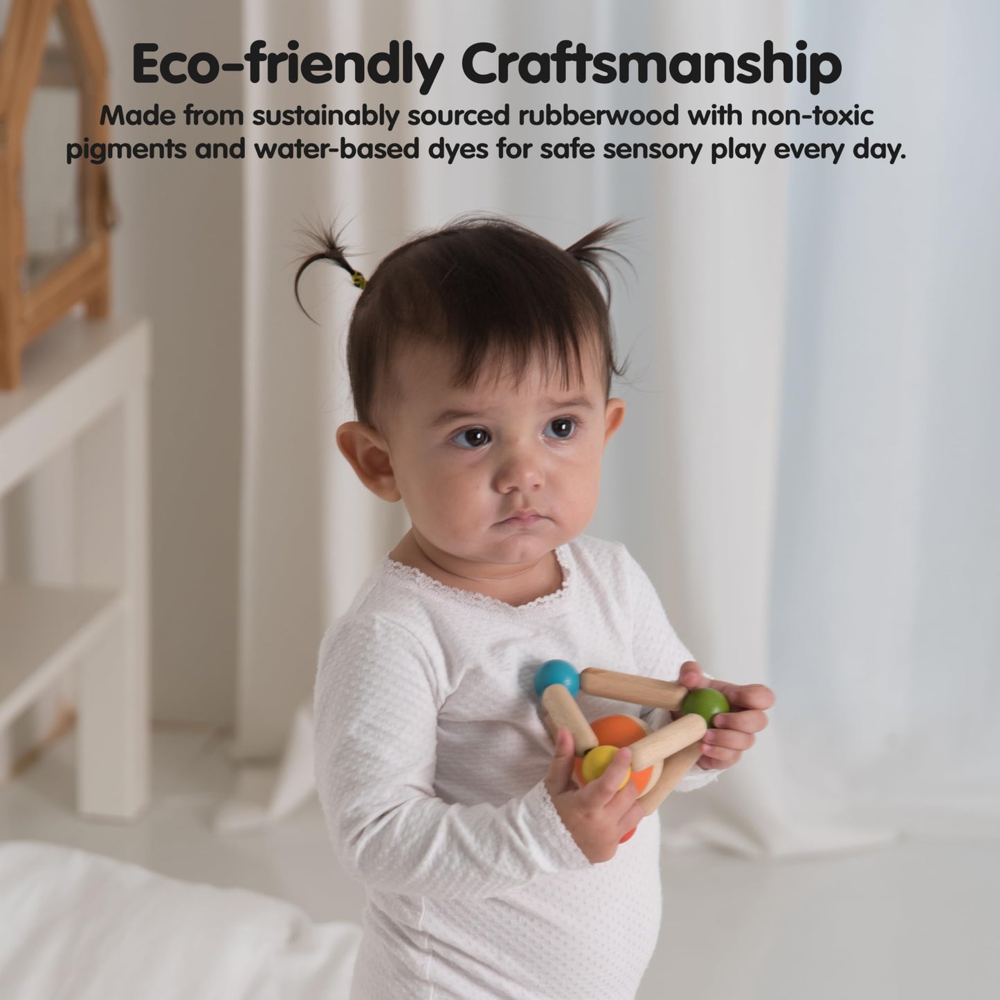 PlanToys Wooden Clutching Triangle Baby Toy with Gentle Sound – 5244 | Rubberwood & Non-Toxic Finish