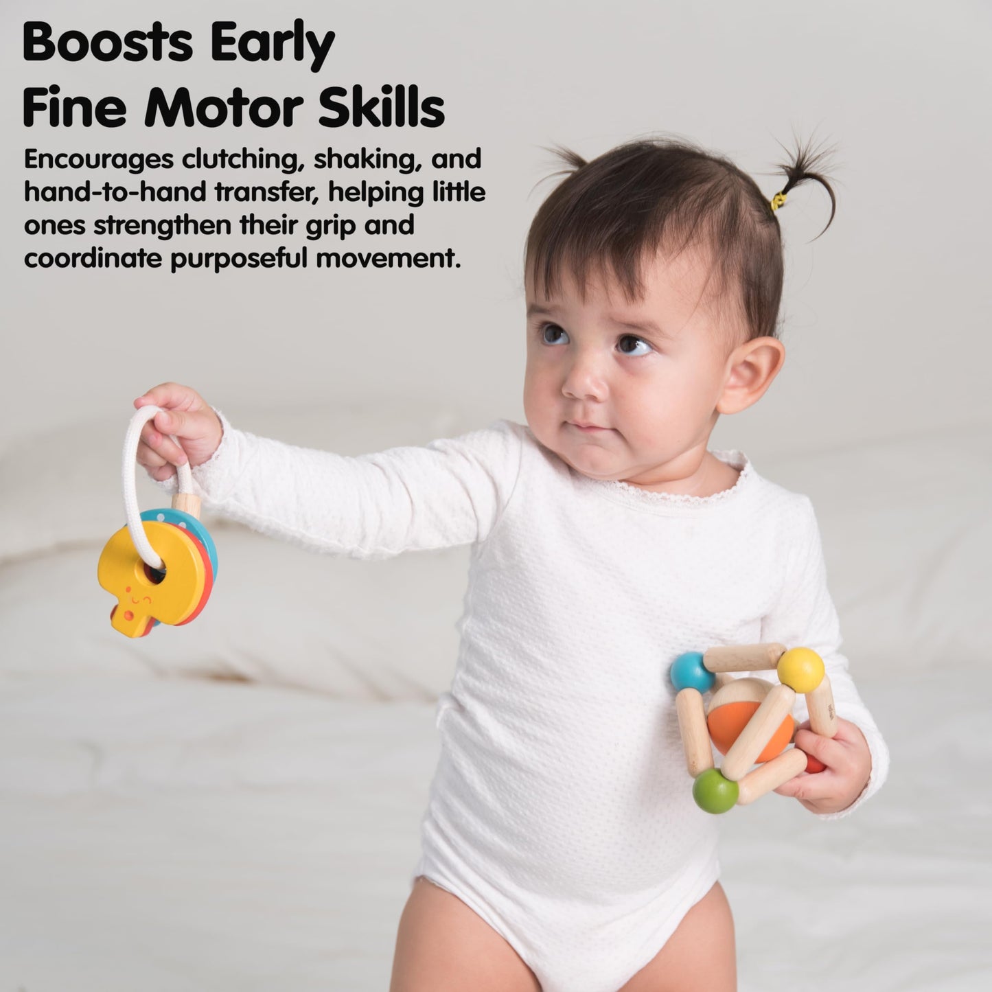 PlanToys Wooden Clutching Triangle Baby Toy with Gentle Sound – 5244 | Rubberwood & Non-Toxic Finish