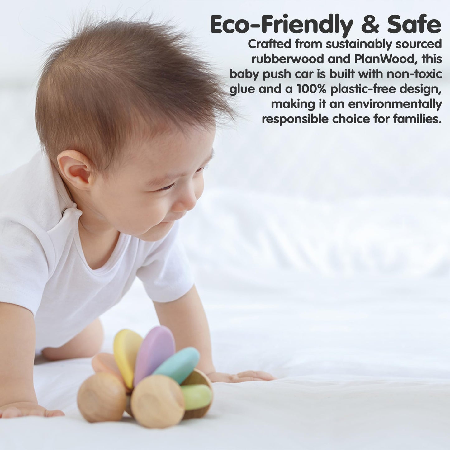 PlanToys Wooden Baby Push Toy Car | Montessori-Inspired Infant Toy