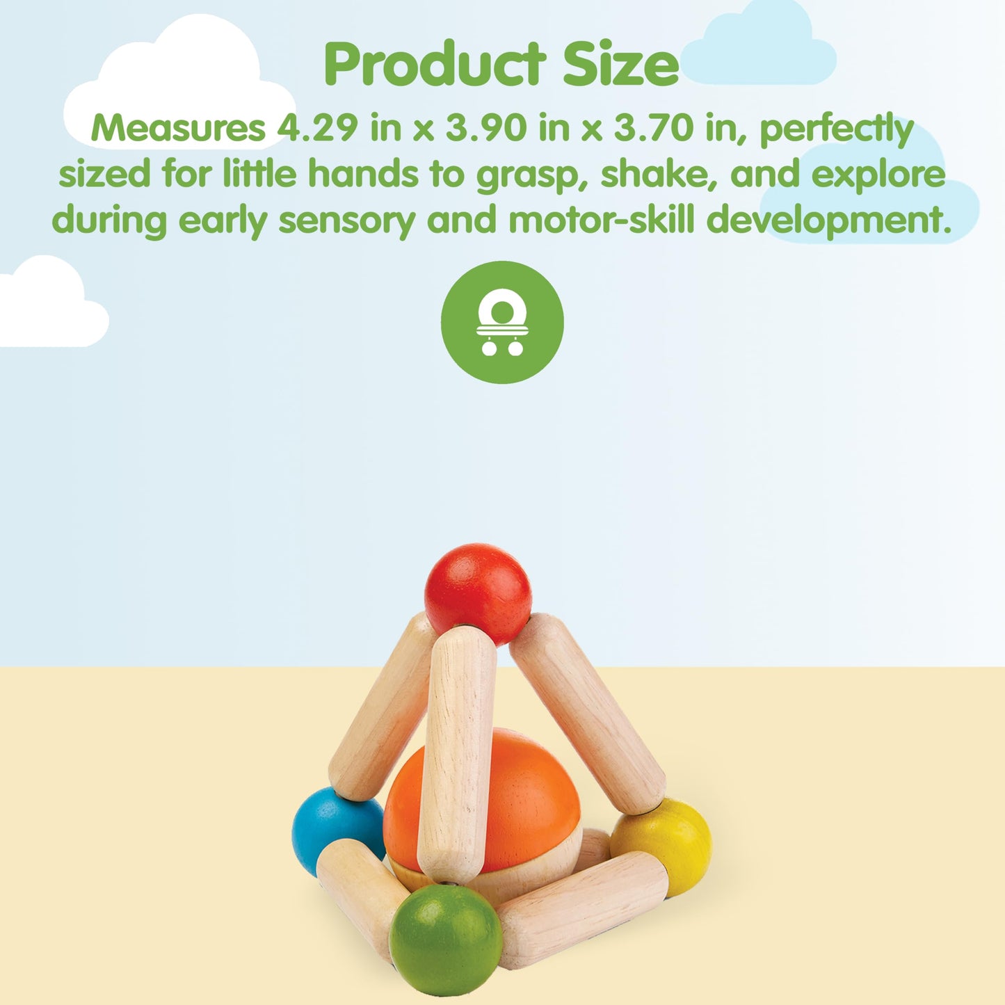 PlanToys Wooden Clutching Triangle Baby Toy with Gentle Sound – 5244 | Rubberwood & Non-Toxic Finish