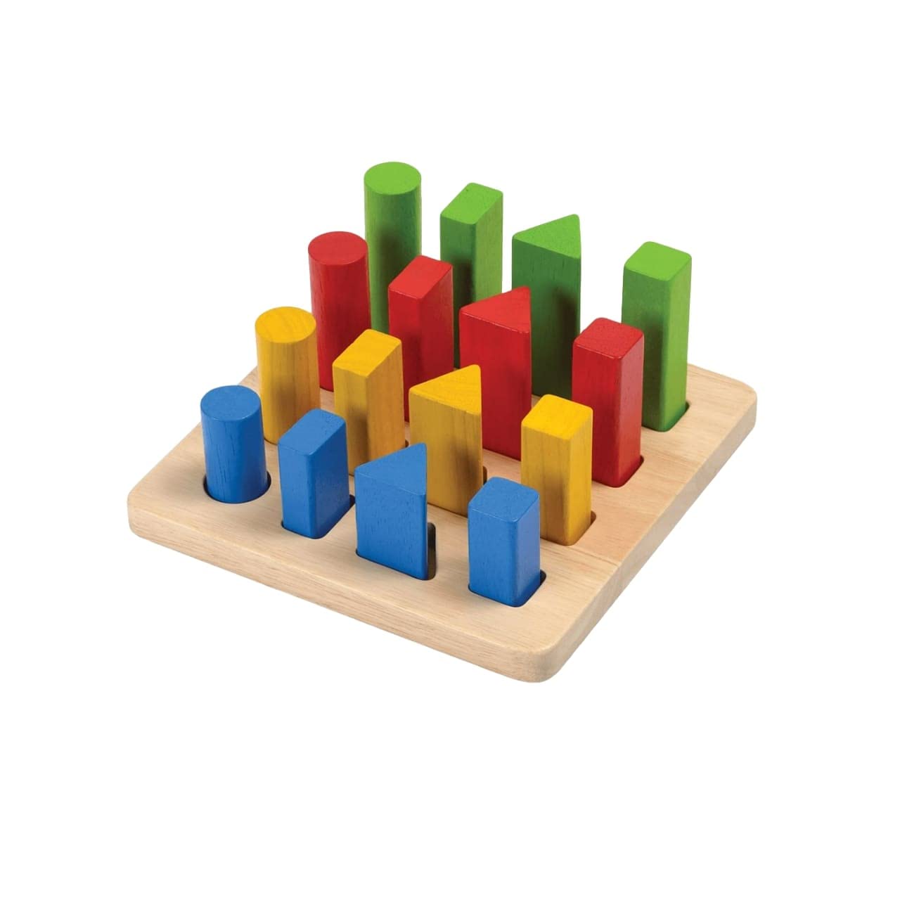 PlanToys Geometric Peg Board — Wooden Shape Sorting & Stacking Toy for Toddlers | Montessori STEM