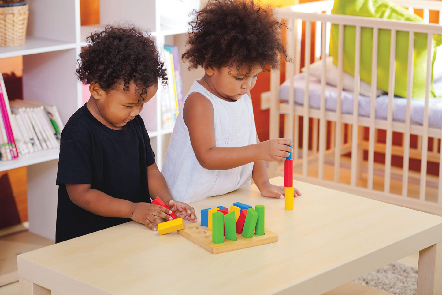 PlanToys Geometric Peg Board — Wooden Shape Sorting & Stacking Toy for Toddlers | Montessori STEM
