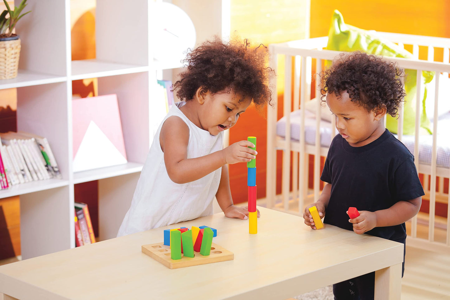 PlanToys Geometric Peg Board — Wooden Shape Sorting & Stacking Toy for Toddlers | Montessori STEM