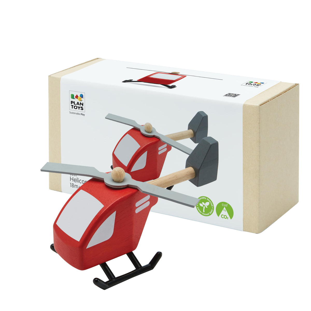 PlanToys Helicopter 6287 – Eco-Friendly Wooden Toy with Spinning Blades