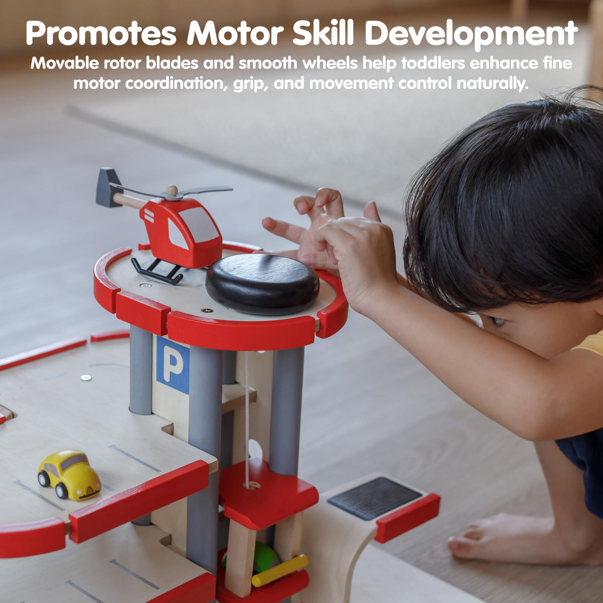 PlanToys Helicopter 6287 – Eco-Friendly Wooden Toy with Spinning Blades
