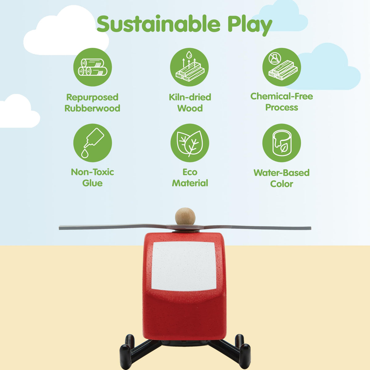 PlanToys Helicopter 6287 – Eco-Friendly Wooden Toy with Spinning Blades
