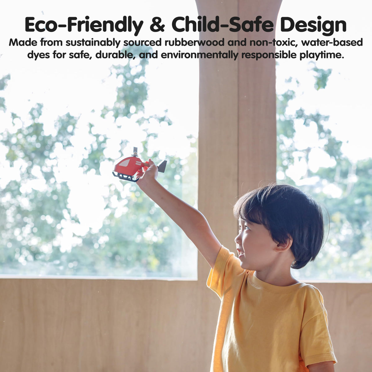 PlanToys Helicopter 6287 – Eco-Friendly Wooden Toy with Spinning Blades
