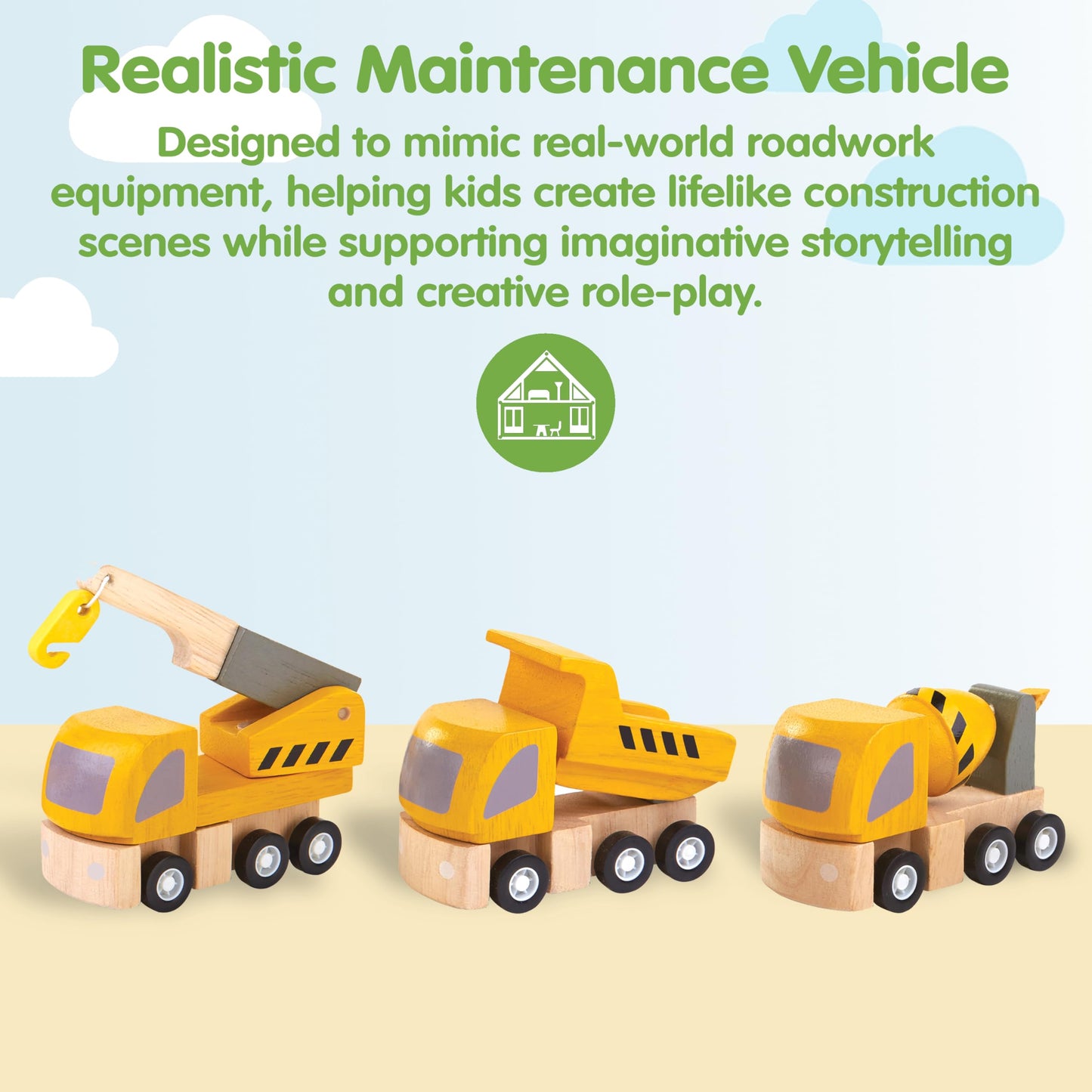 PlanToys Highway Maintenance: Wooden Montessori Vehicle Set for Imaginative Play