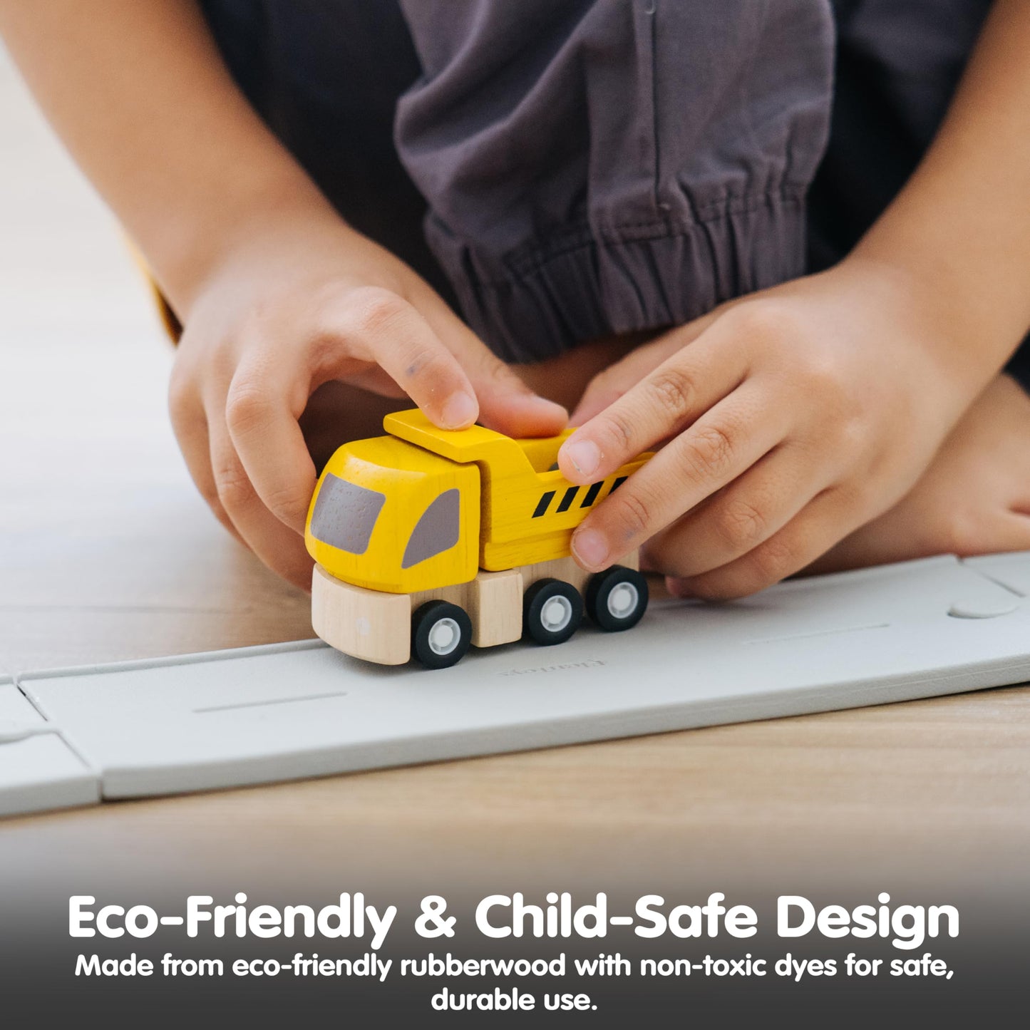 PlanToys Highway Maintenance: Wooden Montessori Vehicle Set for Imaginative Play