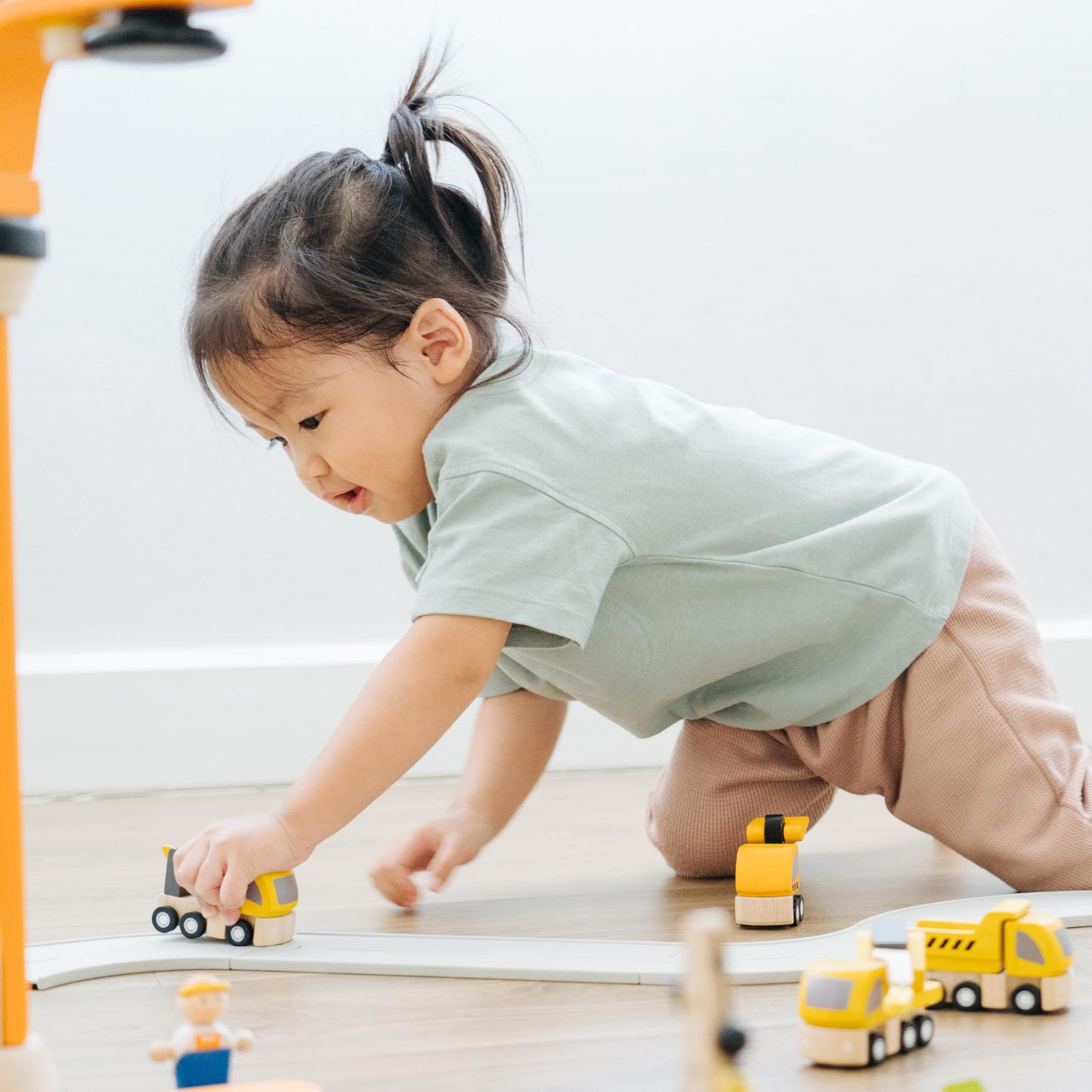 PlanToys Highway Maintenance: Wooden Montessori Vehicle Set for Imaginative Play