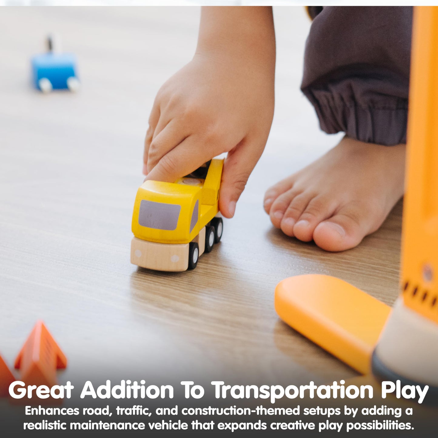 PlanToys Highway Maintenance: Wooden Montessori Vehicle Set for Imaginative Play
