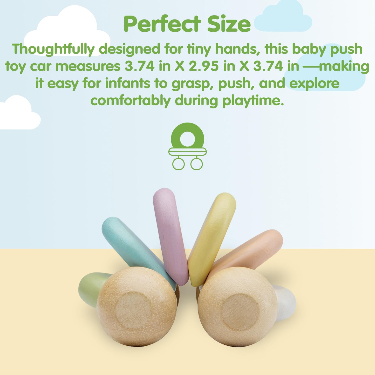 PlanToys Wooden Baby Push Toy Car | Montessori-Inspired Infant Toy