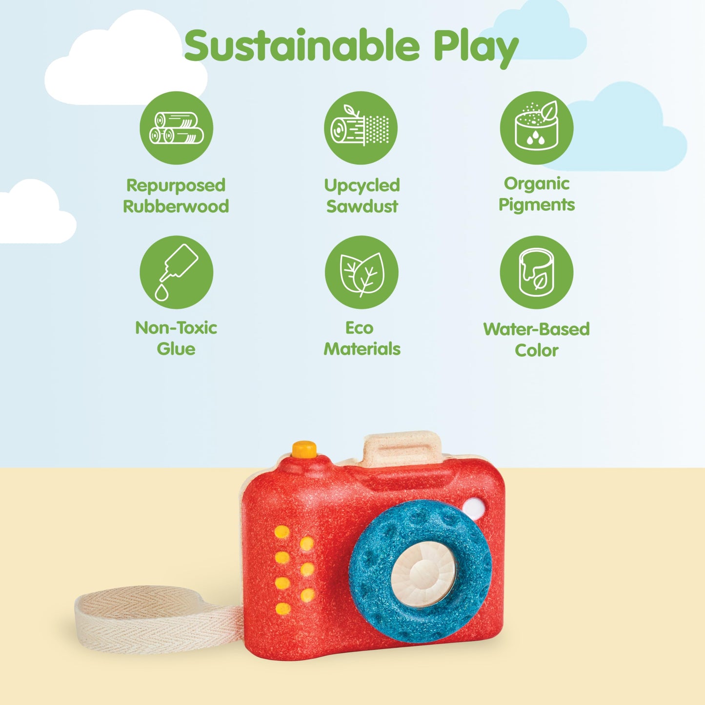 PlanToys My First Wooden Toy Camera – Montessori Pretend Play for Toddlers