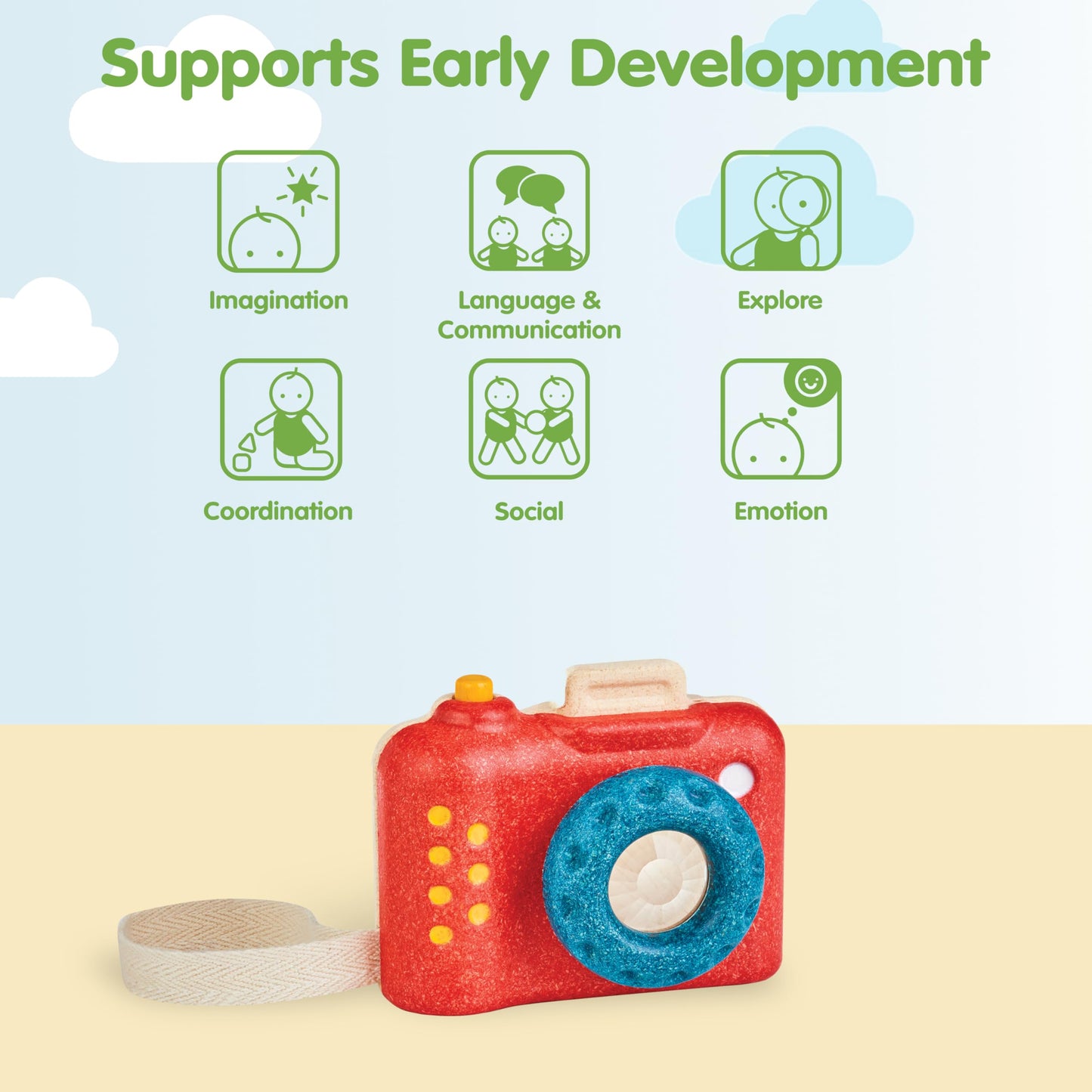 PlanToys My First Wooden Toy Camera – Montessori Pretend Play for Toddlers