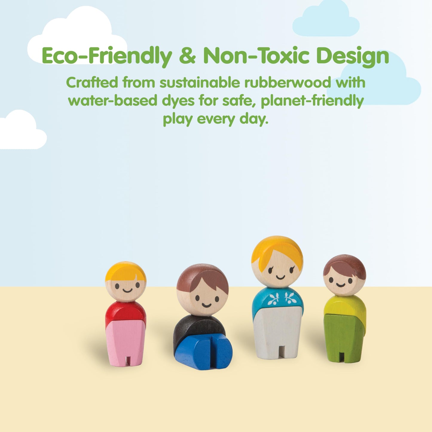 PlanToys PlanWorld Family Set – 4 Poseable Wooden Figures for PlanCity & PlanWorld