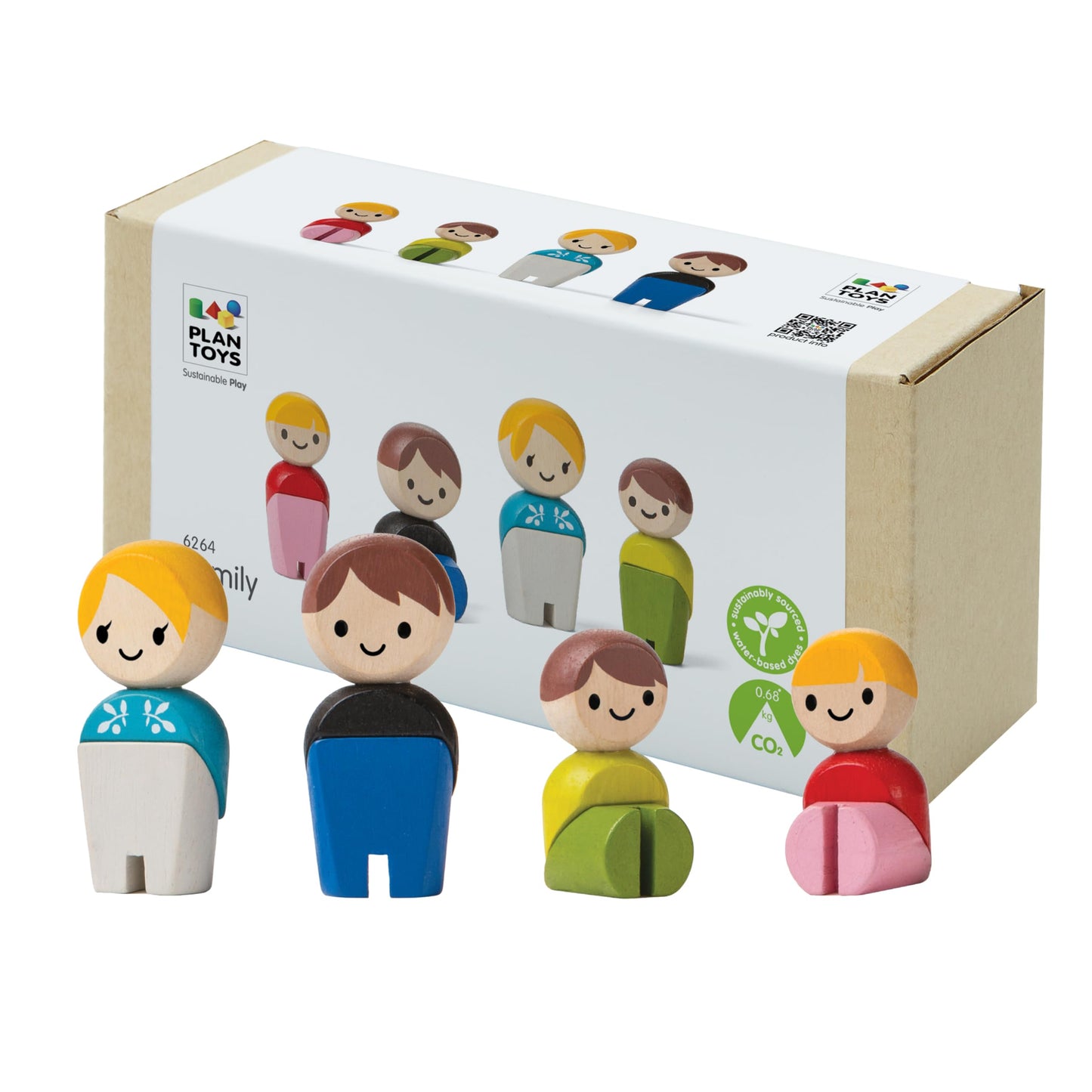 PlanToys PlanWorld Family Set – 4 Poseable Wooden Figures for PlanCity & PlanWorld