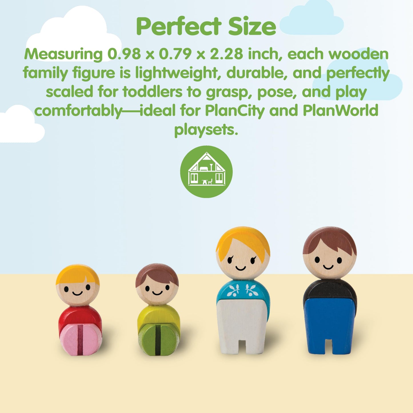 PlanToys PlanWorld Family Set – 4 Poseable Wooden Figures for PlanCity & PlanWorld