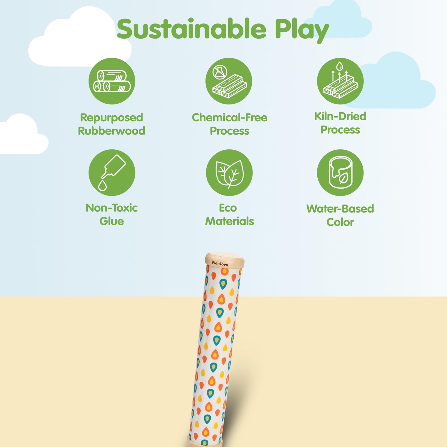 PlanToys Wooden Rain Maker — Toddler Musical Toy for Sensory & Auditory Development