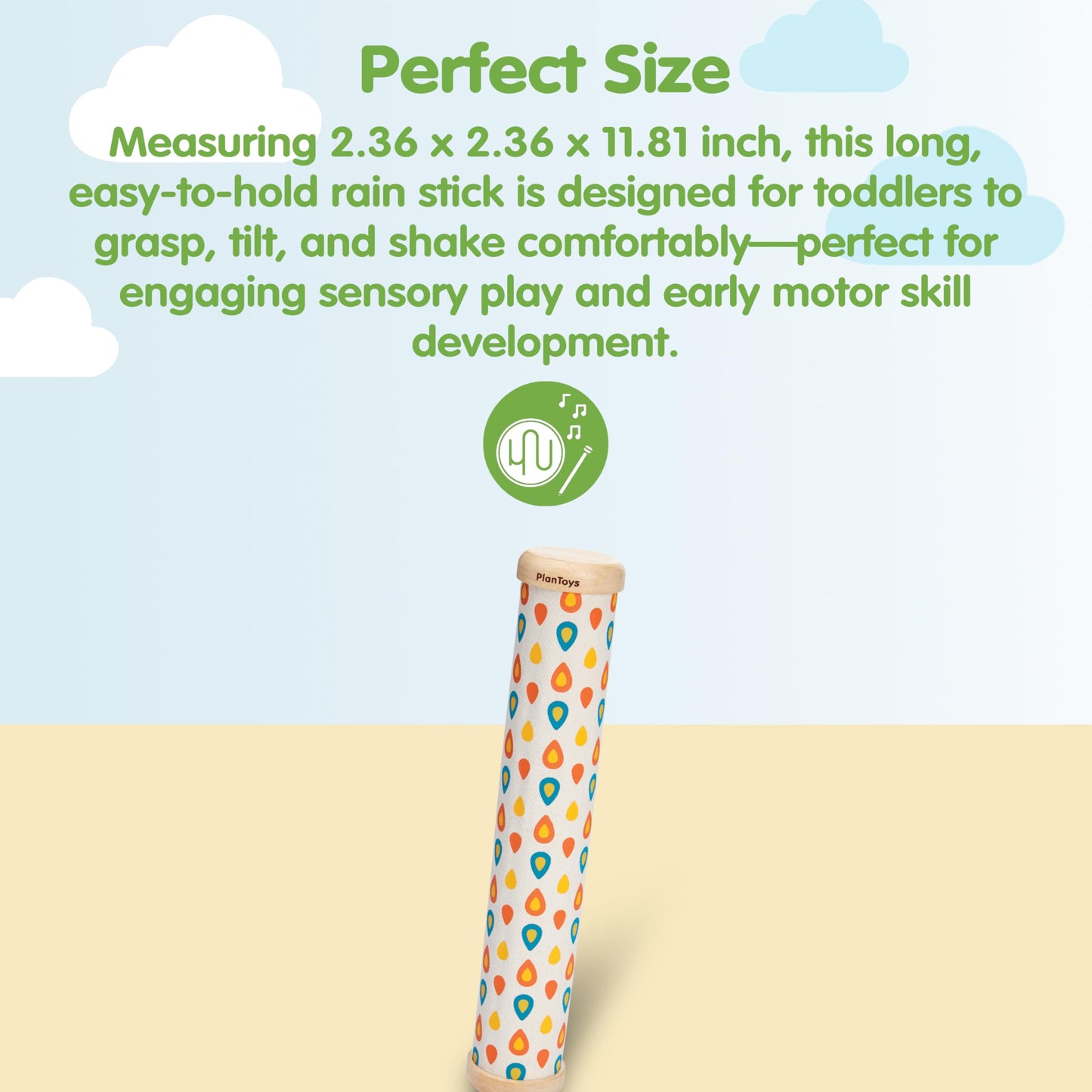 PlanToys Wooden Rain Maker — Toddler Musical Toy for Sensory & Auditory Development