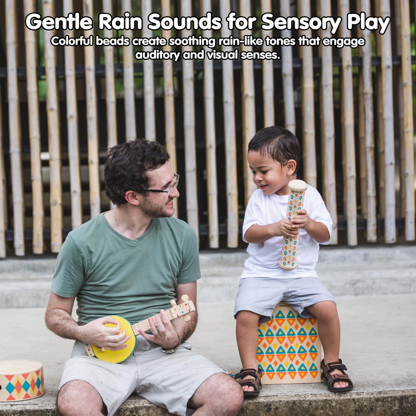 PlanToys Wooden Rain Maker — Toddler Musical Toy for Sensory & Auditory Development