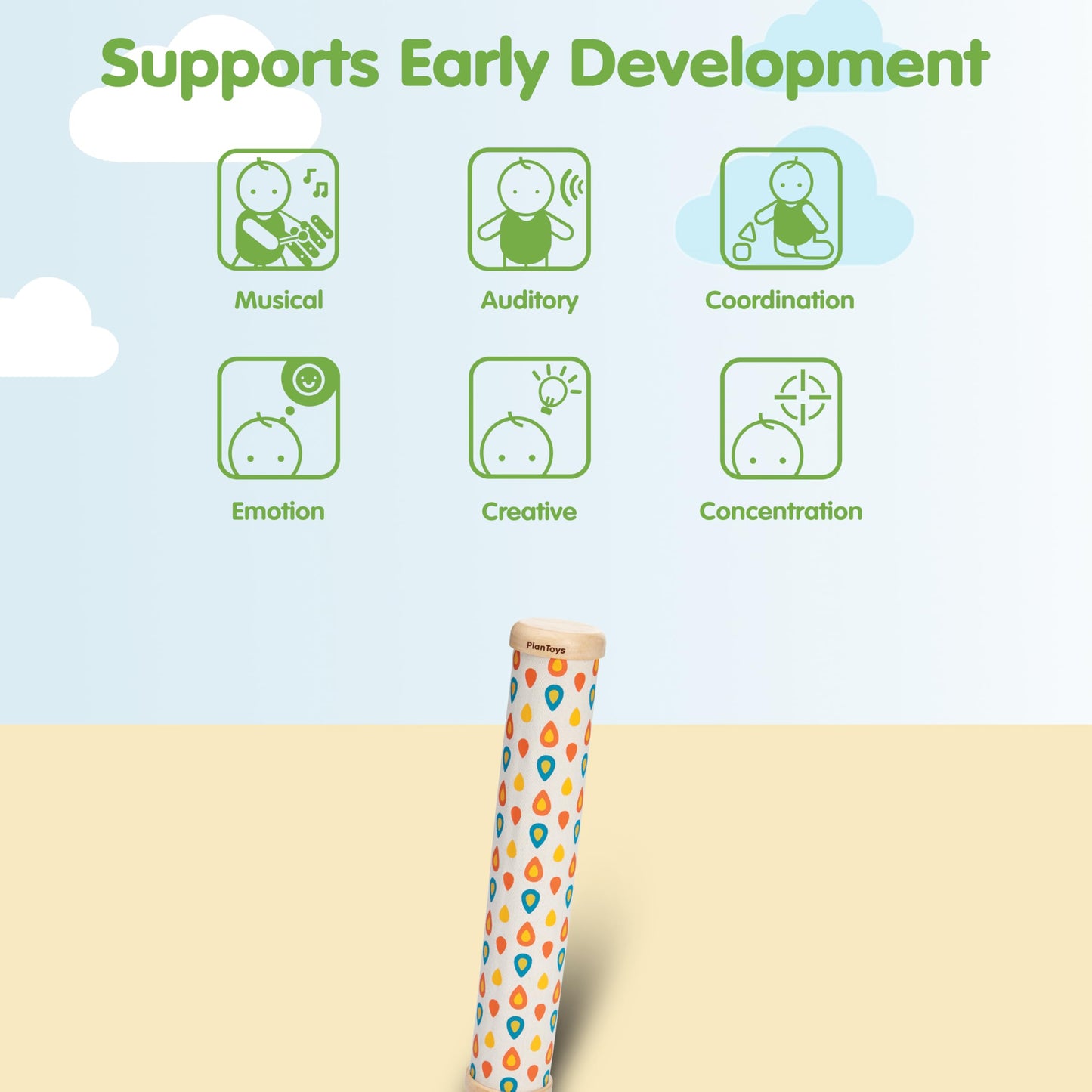 PlanToys Wooden Rain Maker — Toddler Musical Toy for Sensory & Auditory Development