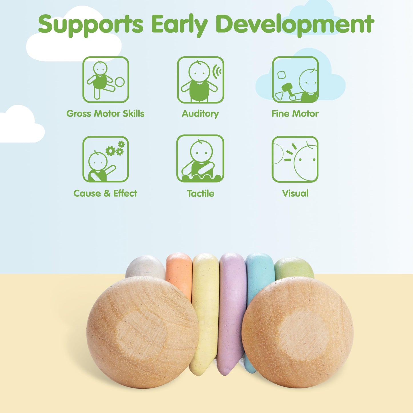 PlanToys Wooden Baby Push Toy Car | Montessori-Inspired Infant Toy