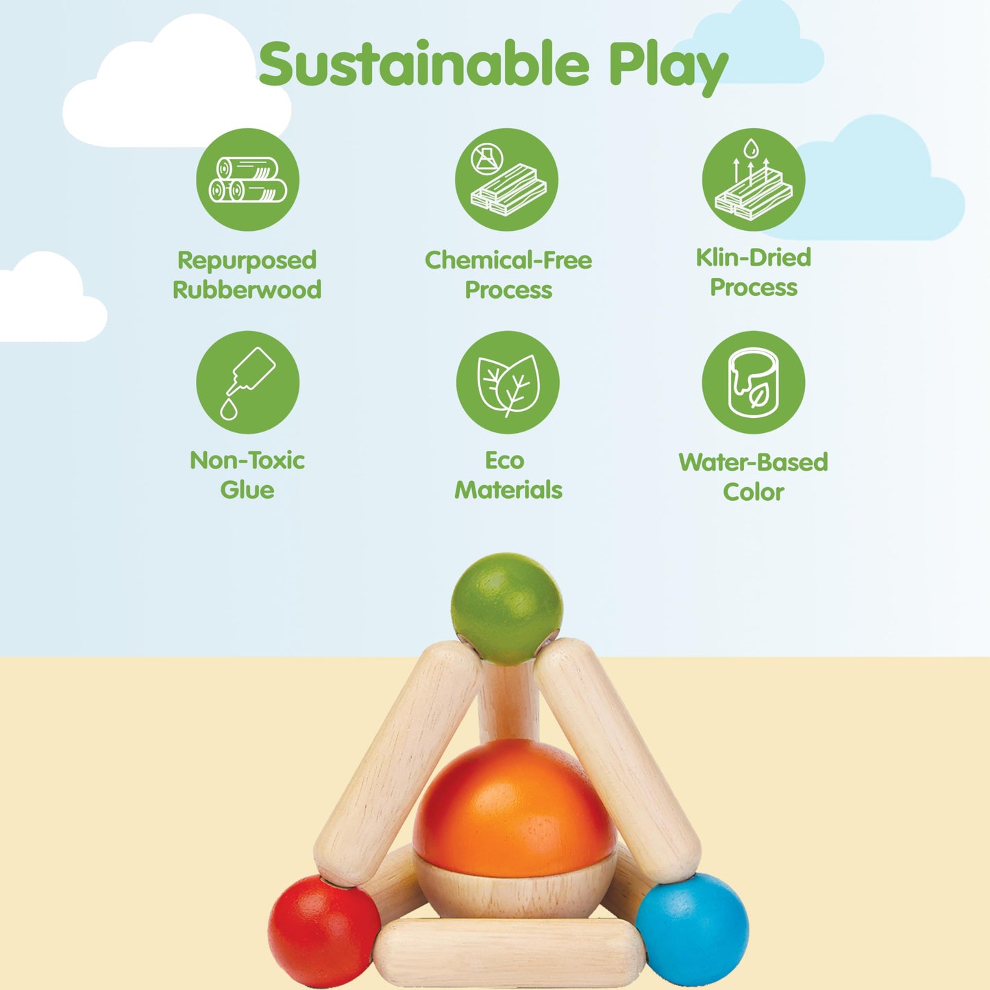 PlanToys Wooden Clutching Triangle Baby Toy with Gentle Sound – 5244 | Rubberwood & Non-Toxic Finish