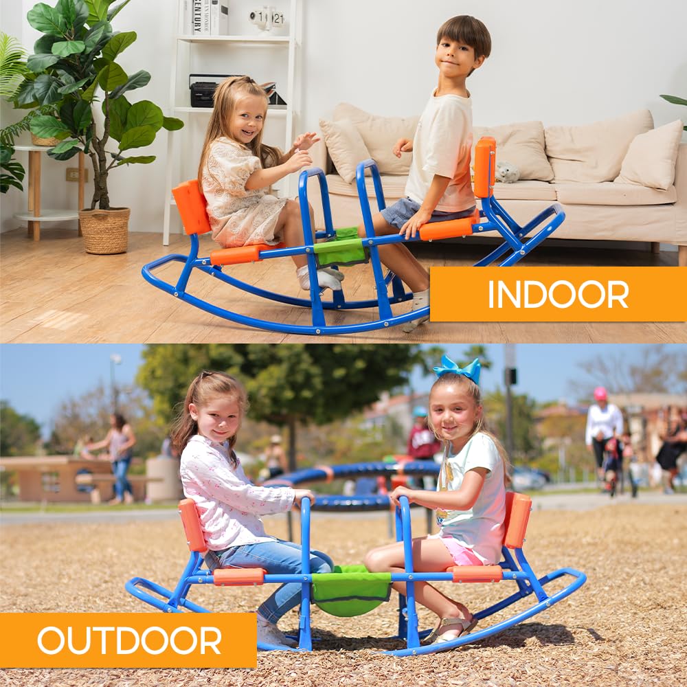 PLATPORTS Double Rocking Seesaw – 2-Seater Outdoor Teeter Totter for Kids Ages 3-5