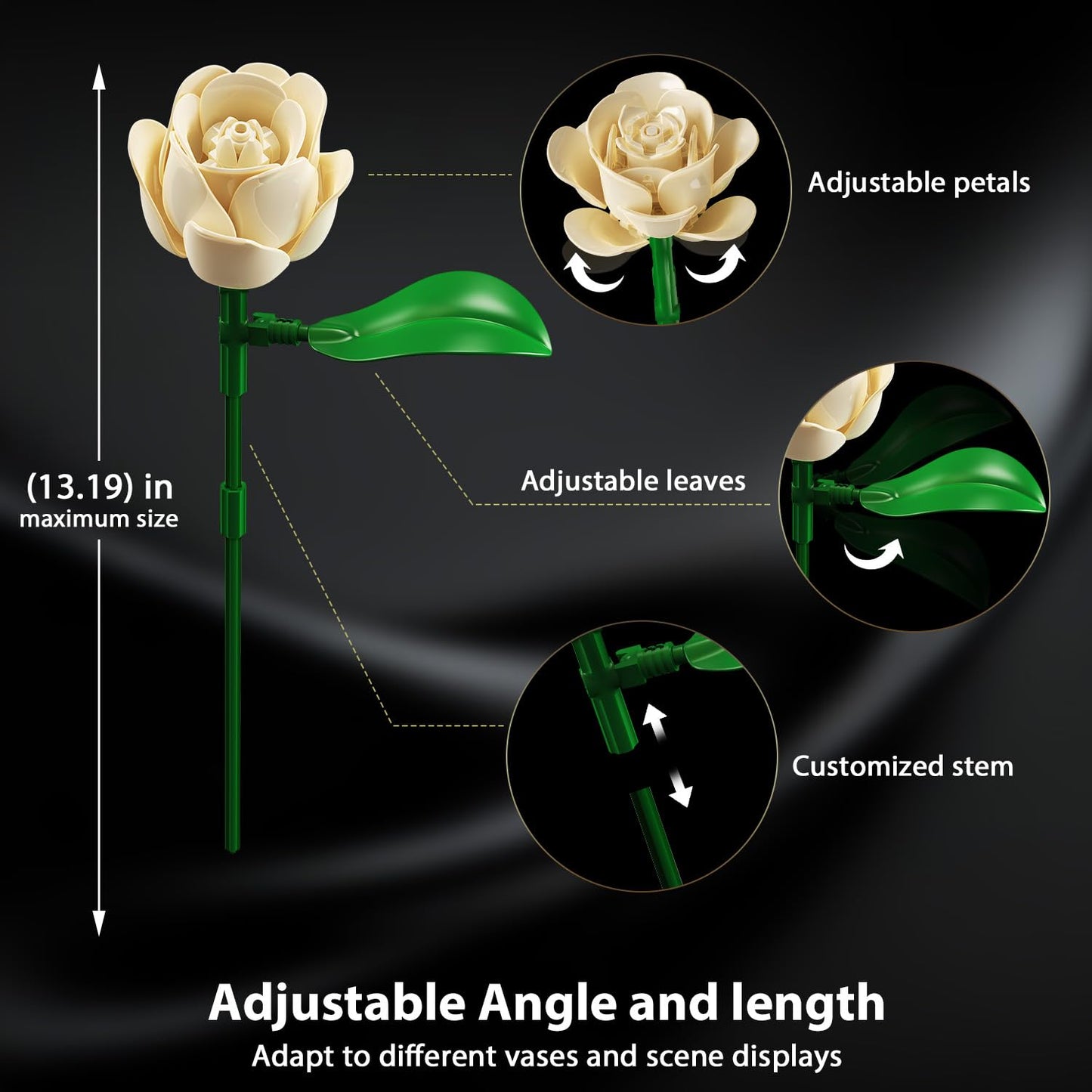 PLAXSOON Champagne Rose Bouquet Building Set with Lights - 523PCS