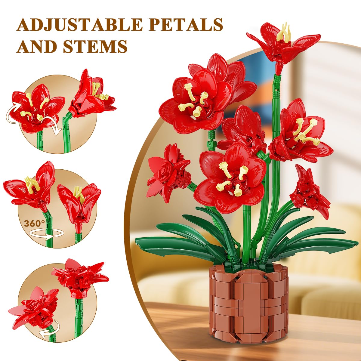 PLAXSOON Amaryllis Bonsai Building Set | 503-Piece Flower Bouquet Kit