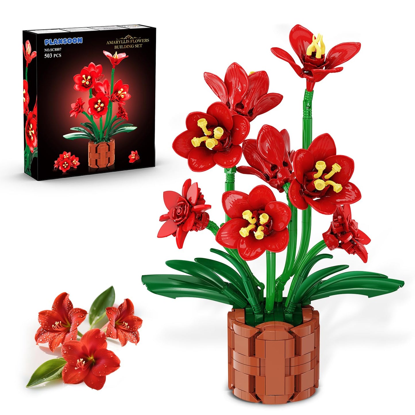 PLAXSOON Amaryllis Bonsai Building Set | 503-Piece Flower Bouquet Kit