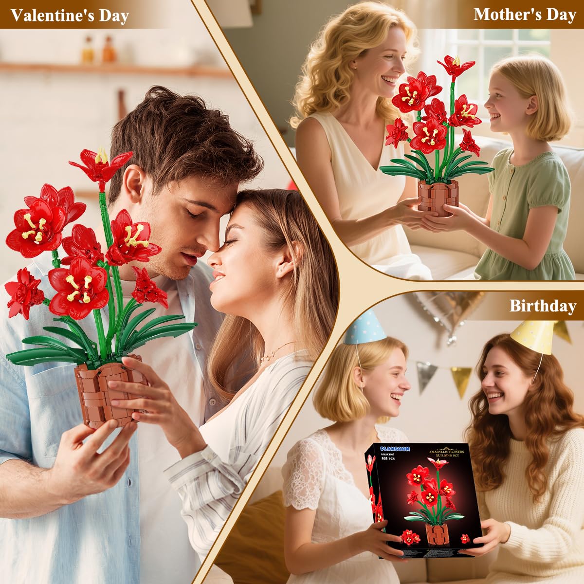 PLAXSOON Amaryllis Bonsai Building Set | 503-Piece Flower Bouquet Kit