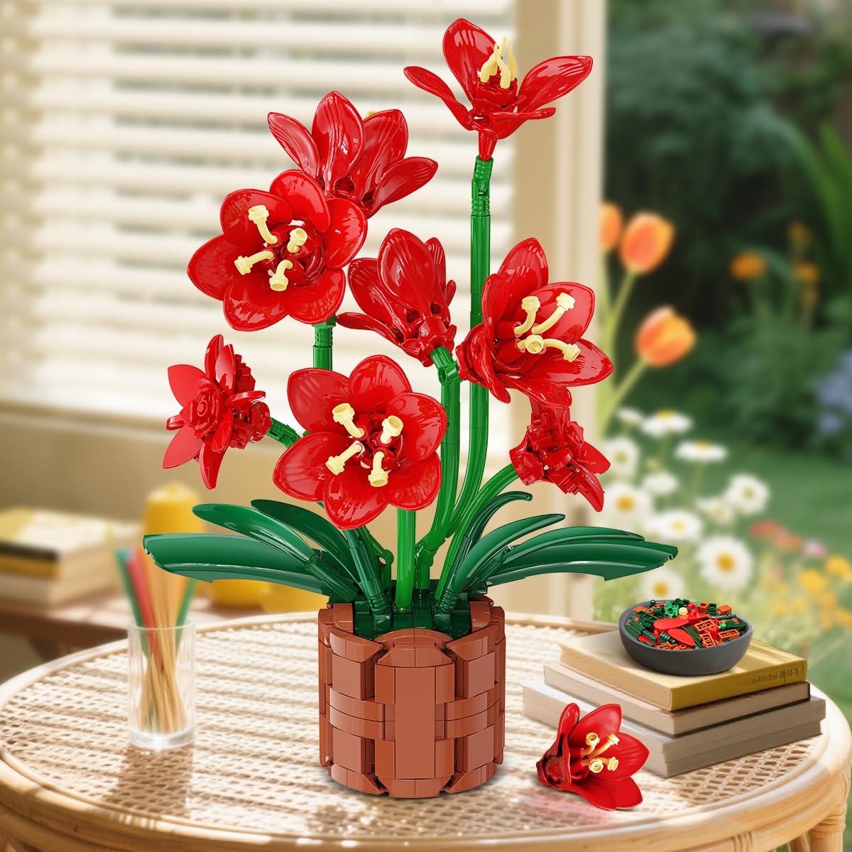 PLAXSOON Amaryllis Bonsai Building Set | 503-Piece Flower Bouquet Kit