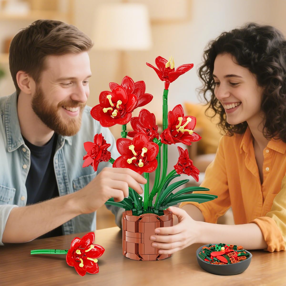 PLAXSOON Amaryllis Bonsai Building Set | 503-Piece Flower Bouquet Kit