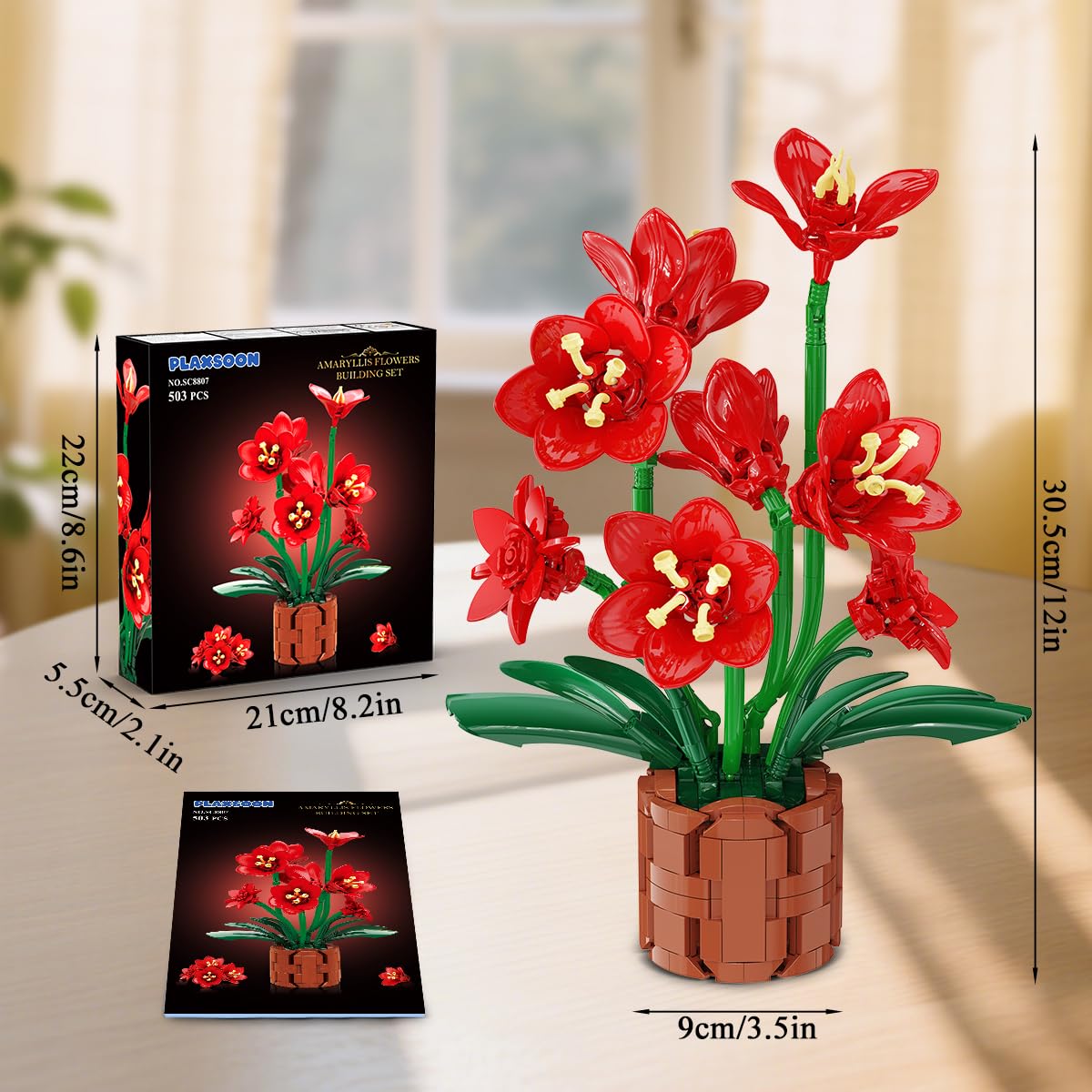 PLAXSOON Amaryllis Bonsai Building Set | 503-Piece Flower Bouquet Kit