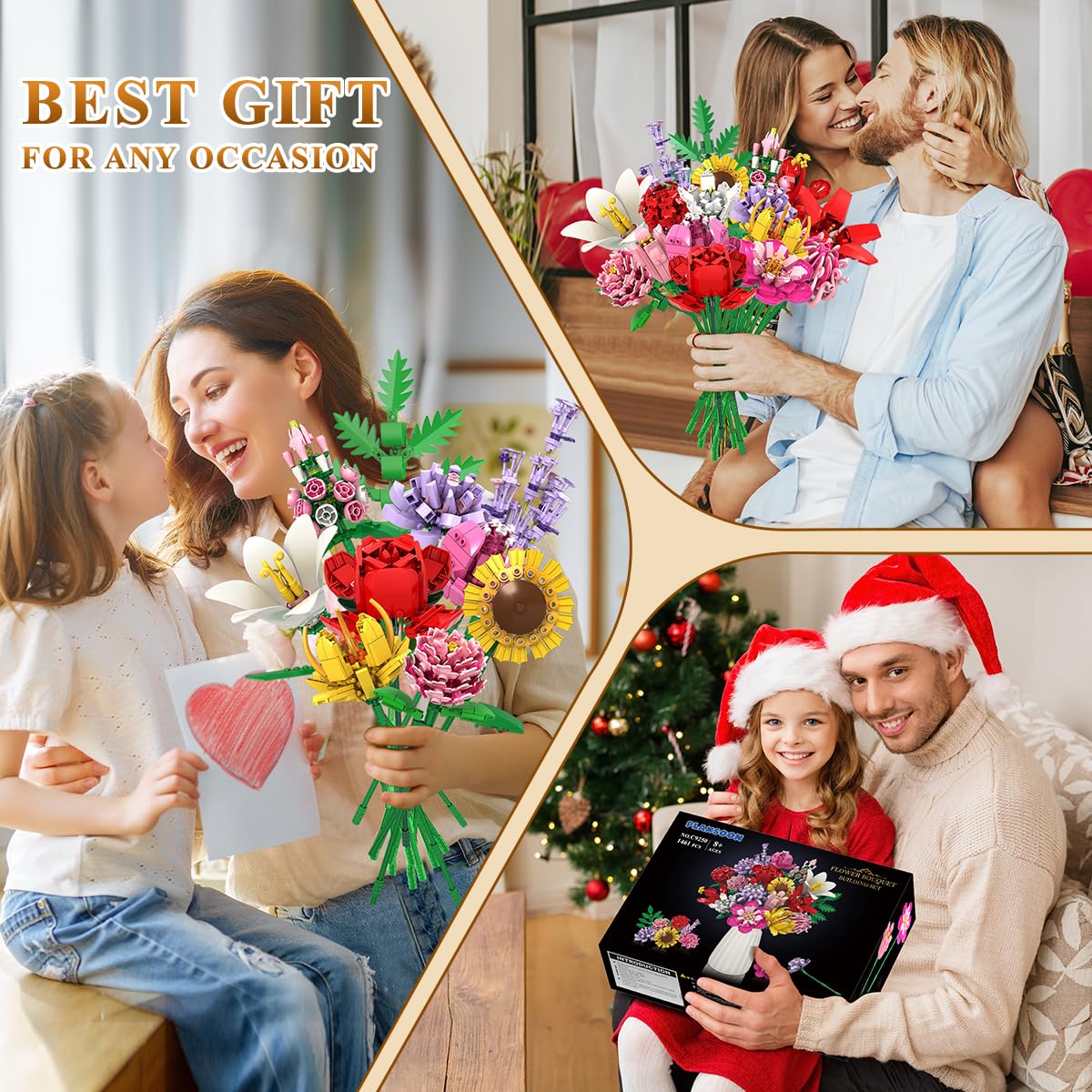 PLAXSOON Flower Bouquet Building Set - 1464 PCS, 18 Realistic Flowers for Home Decor & Gifts