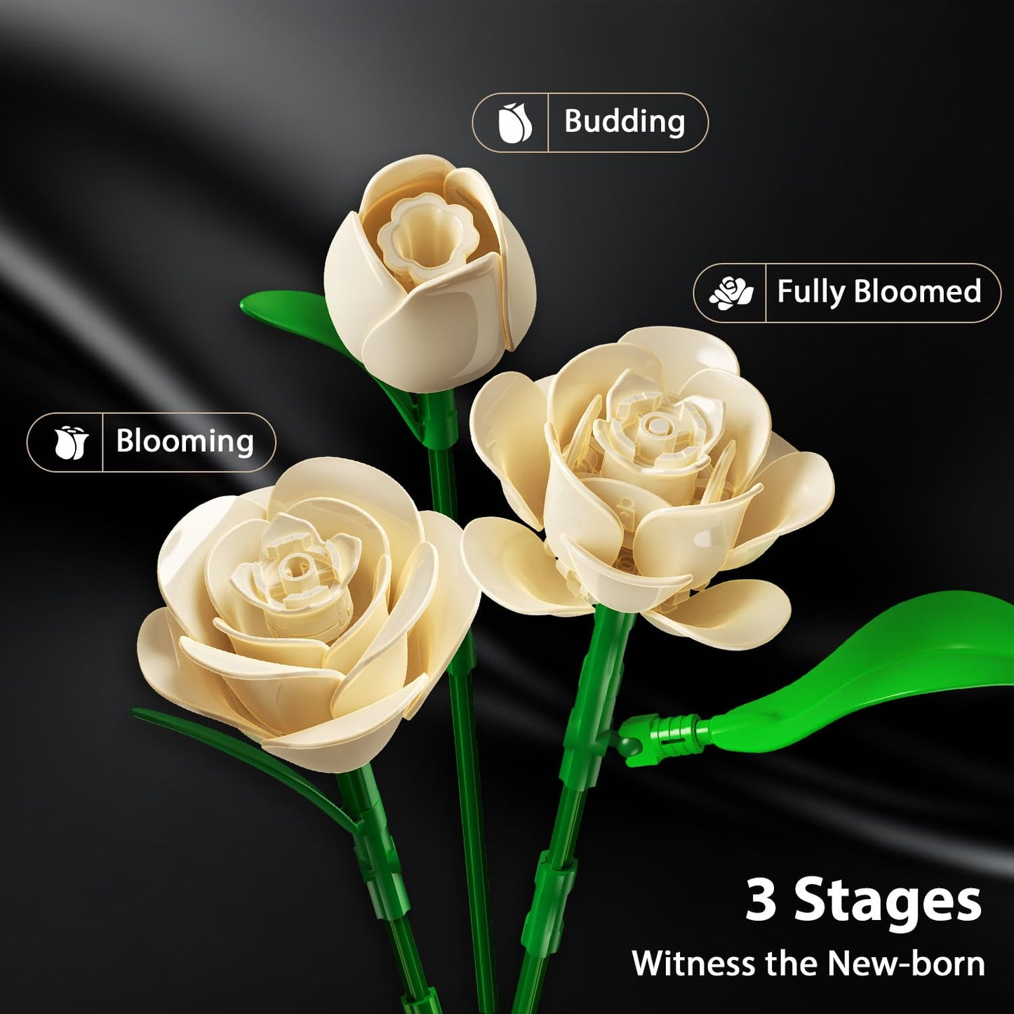 PLAXSOON Champagne Rose Bouquet Building Set with Lights - 523PCS