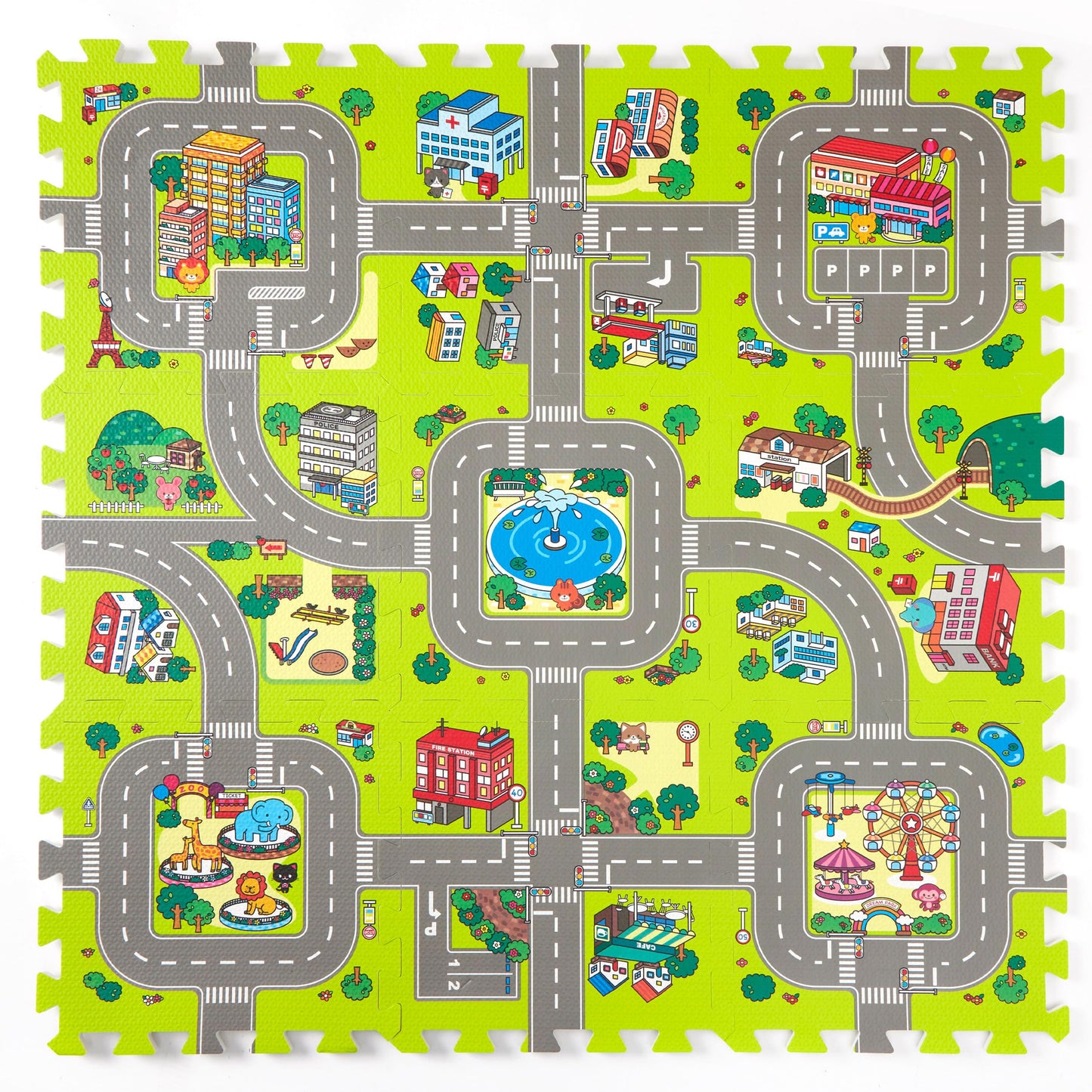 PLAY 10 City Road Interlocking Foam Play Mat – 9-Piece Baby Floor Tiles