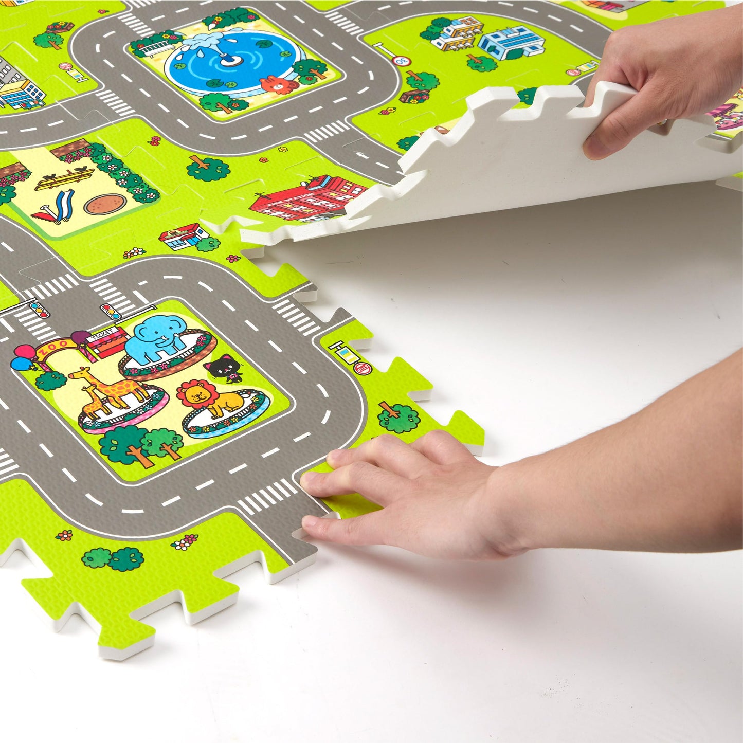 PLAY 10 City Road Interlocking Foam Play Mat – 9-Piece Baby Floor Tiles